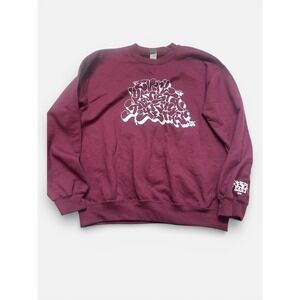 EART NYC Graffiti Crewneck Sweatshirt Mens M Burgundy Streetwear Art